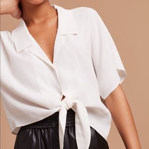 Wilfred (aritzia) tie front blouse